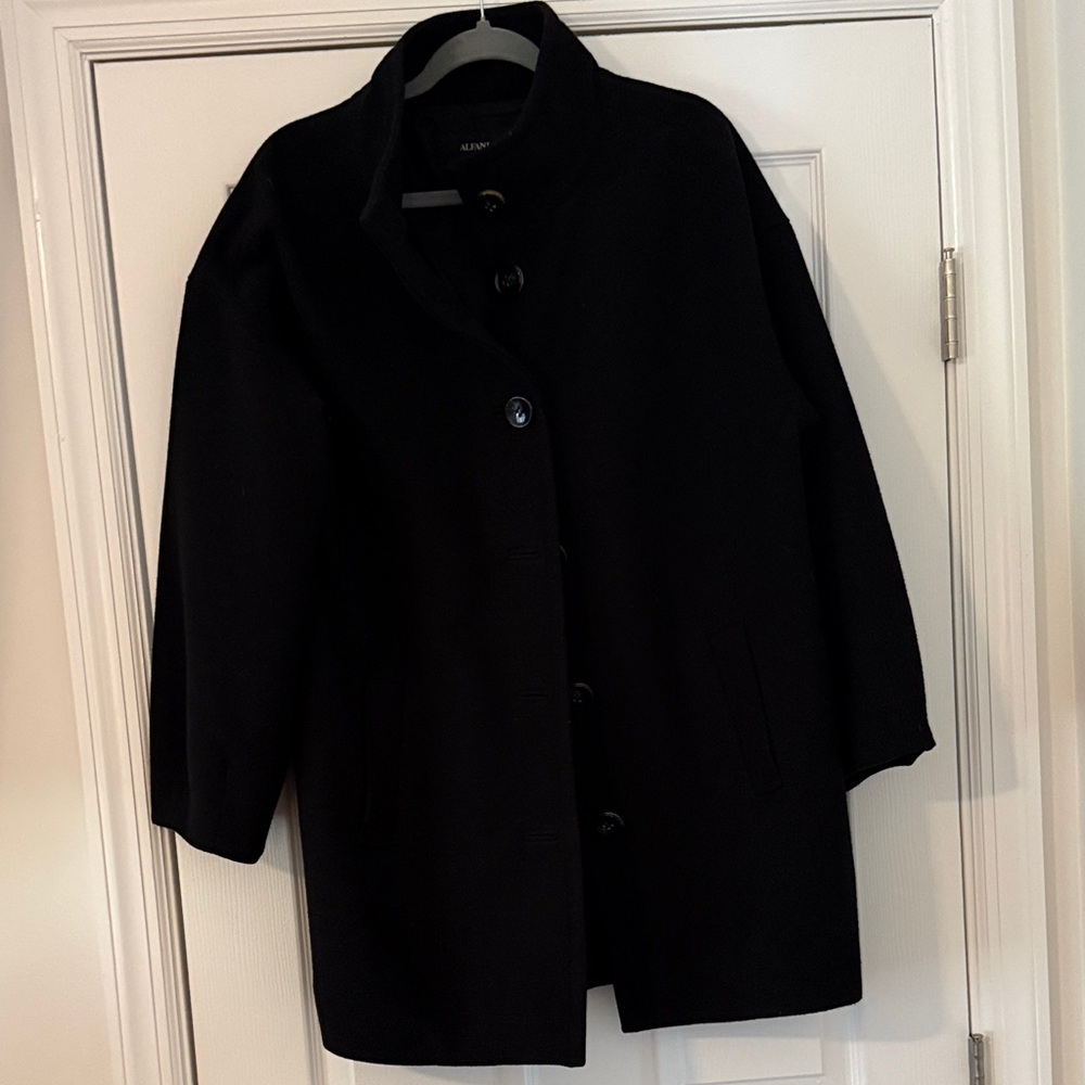Alfani Black Wool Pea Coat with Stand Collar
